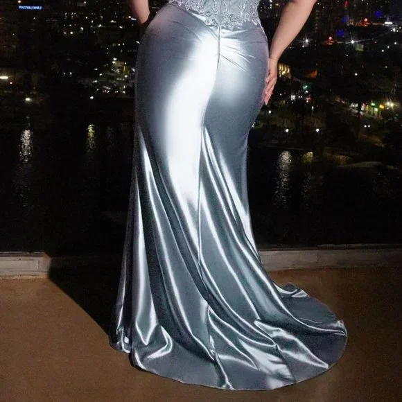 NEW FORMAL SLEEVELESS SHEATH SATIN GOWN WITH ILLUSION SWEETHEART NECKLINE CD838C